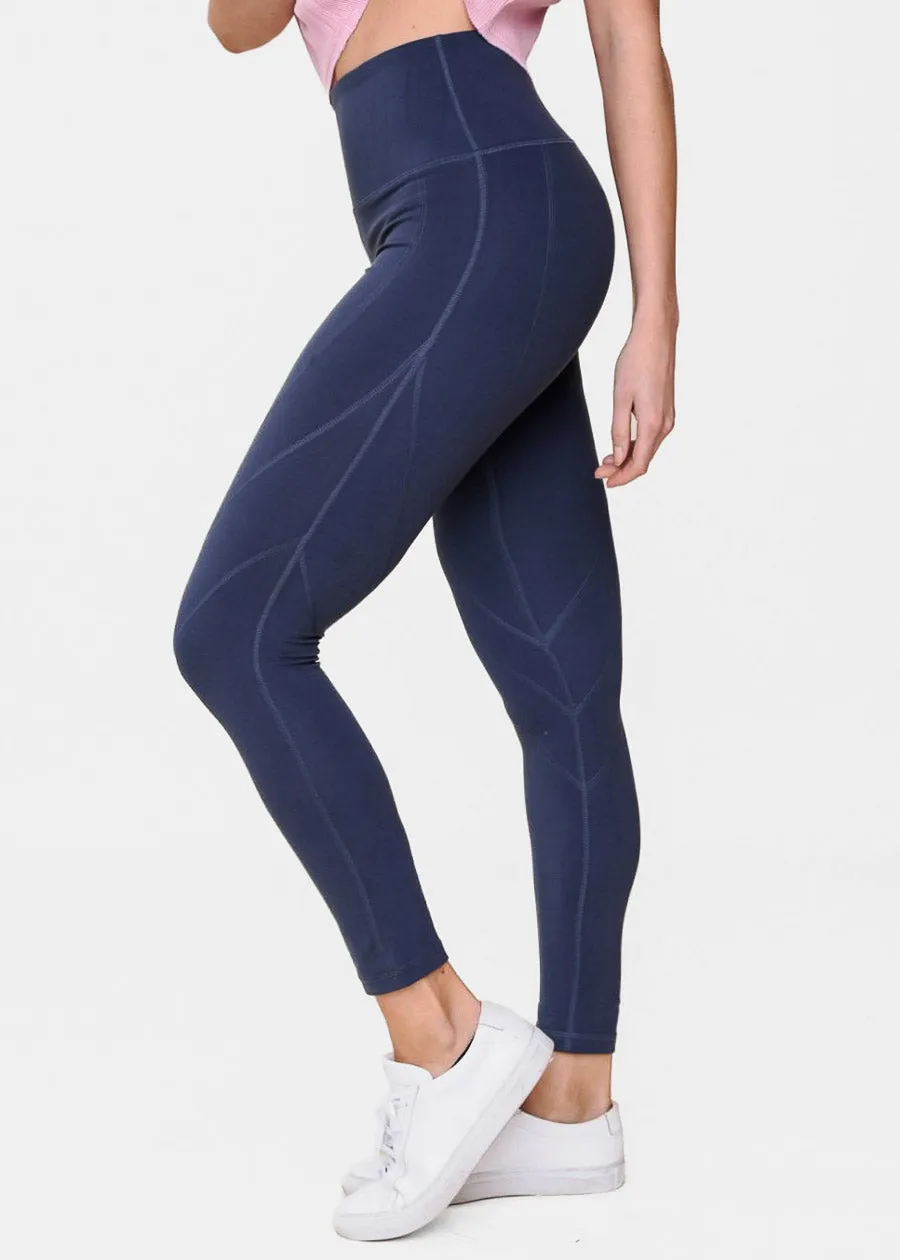 High Waisted Activewear Leggings Navy w Seam Detail sold by Moda