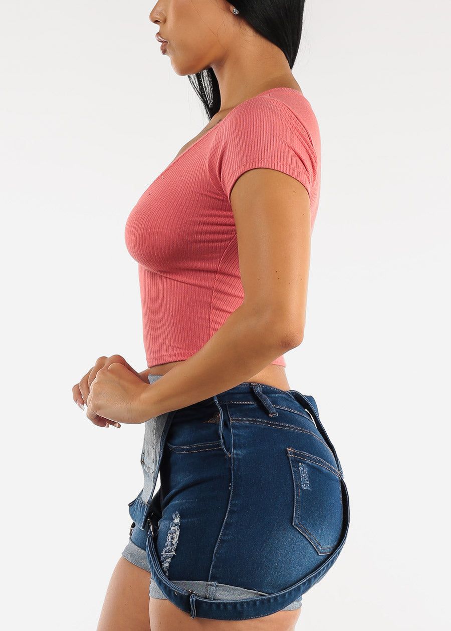 Ribbed Vneck Short Sleeve Crop Top Rose sold by Moda product image thumbnail 3