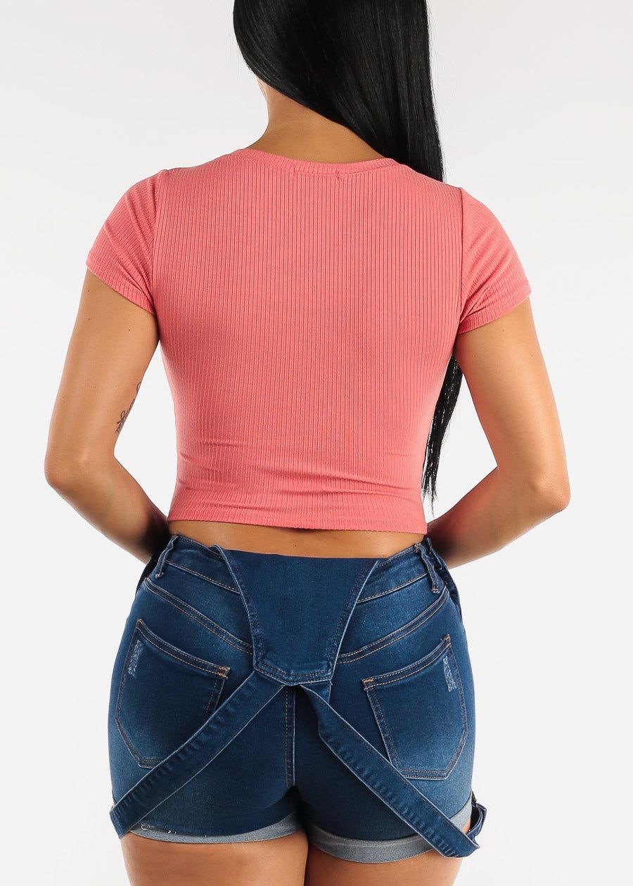 Ribbed Vneck Short Sleeve Crop Top Rose sold by Moda product image thumbnail 4