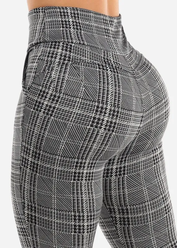 Butt Lift High Waist Plaid Skinny Pants Grey sold by Moda