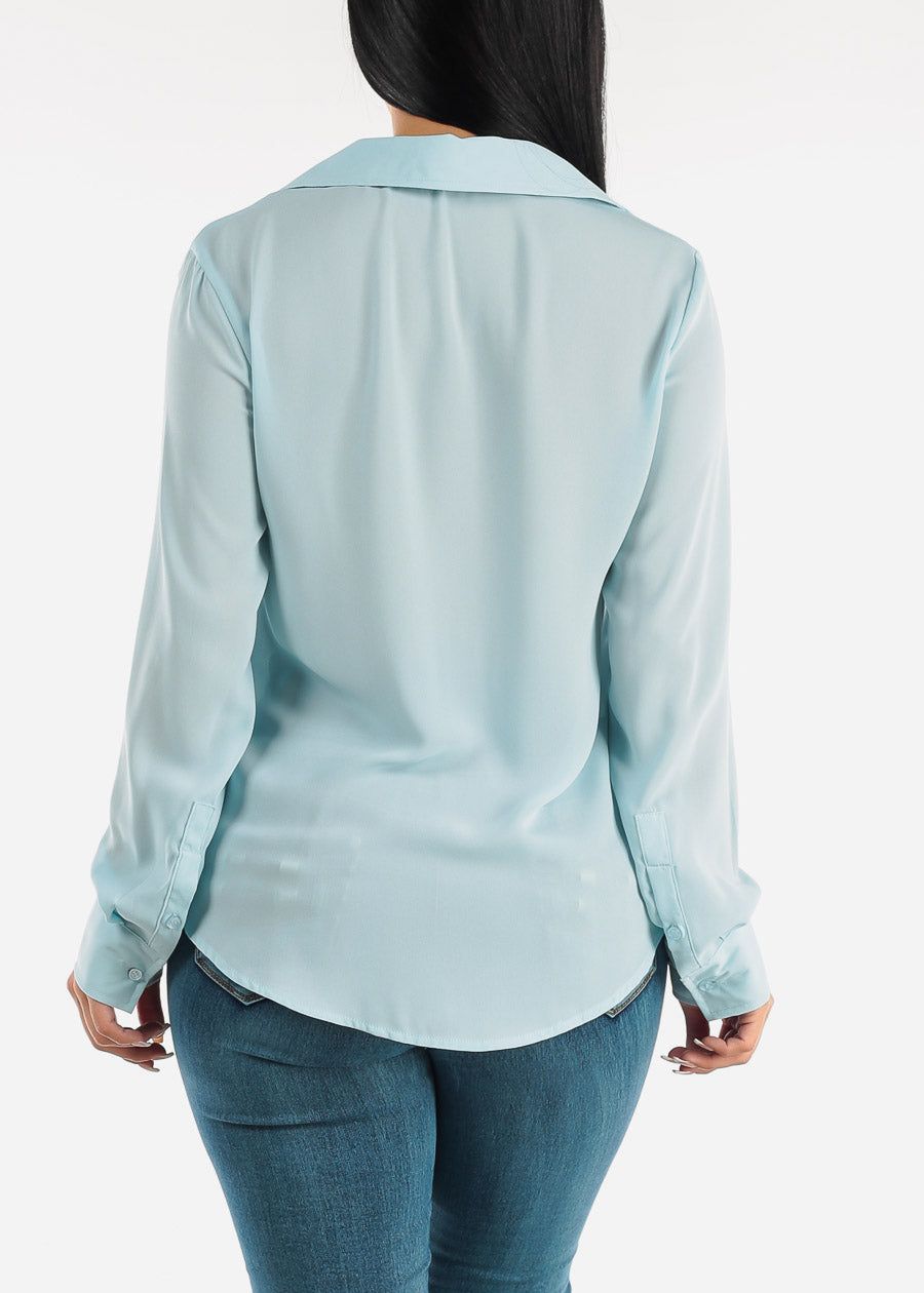 Chiffon Long Sleeve Collared Blouse Light Blue sold by Moda product image thumbnail 4