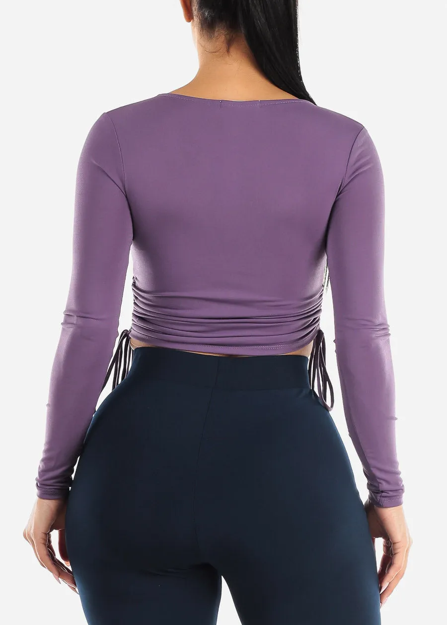 Long Sleeve V-neck Crop Top Lilac w Ruched Sides sold by Moda product image thumbnail 4