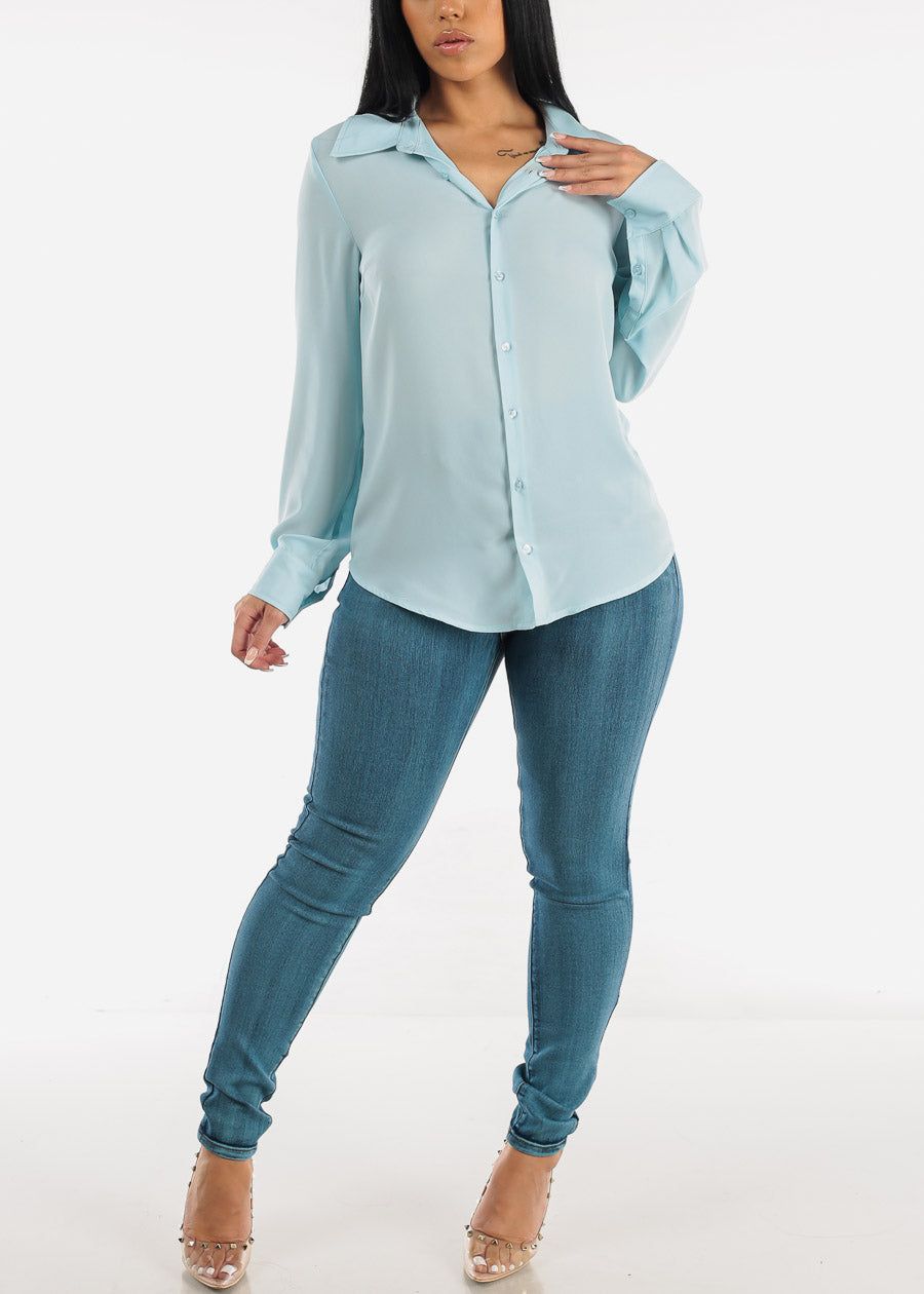 Chiffon Long Sleeve Collared Blouse Light Blue sold by Moda product image thumbnail 2
