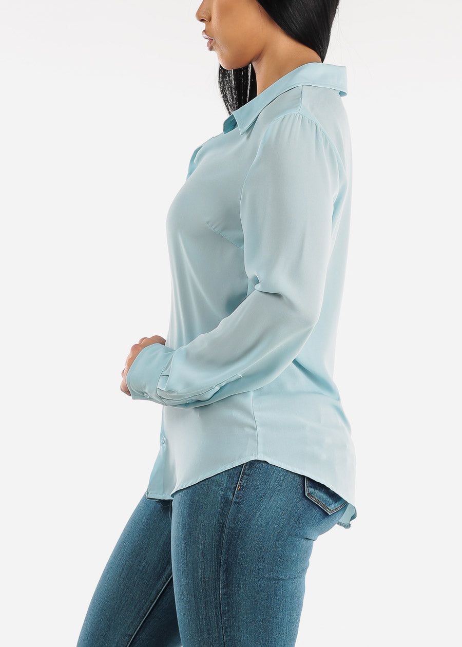 Chiffon Long Sleeve Collared Blouse Light Blue sold by Moda product image thumbnail 3