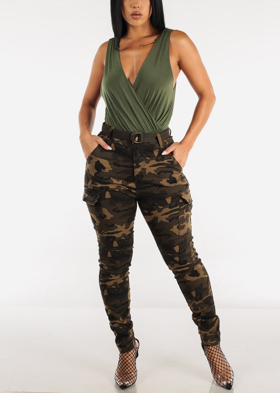 Sleeveless Surplice Thong Bodysuit Olive sold by Moda product image thumbnail 5