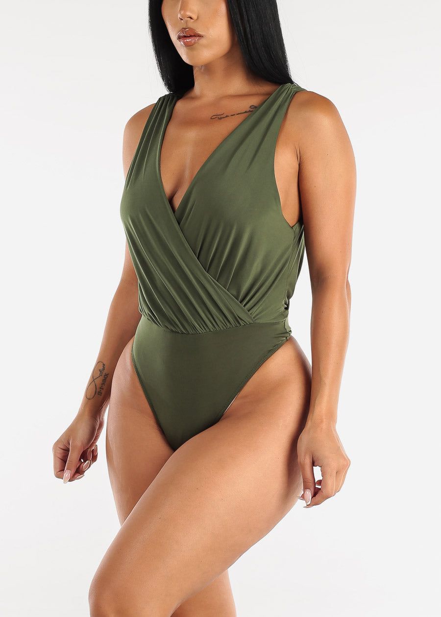 Sleeveless Surplice Thong Bodysuit Olive sold by Moda product image thumbnail 2