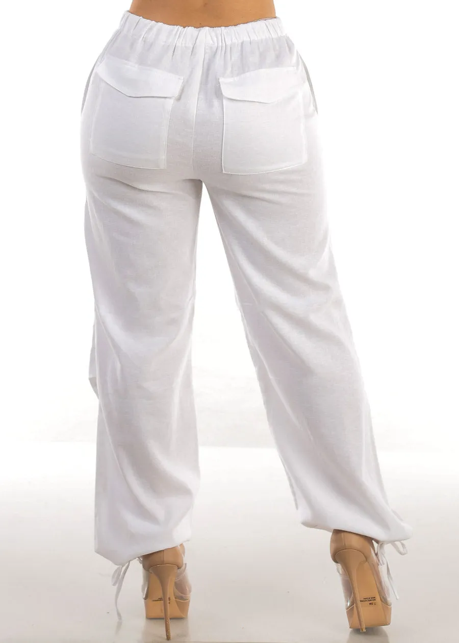 White Linen High Waisted Knee Pleats Jogger Pants sold by Moda product image thumbnail 4