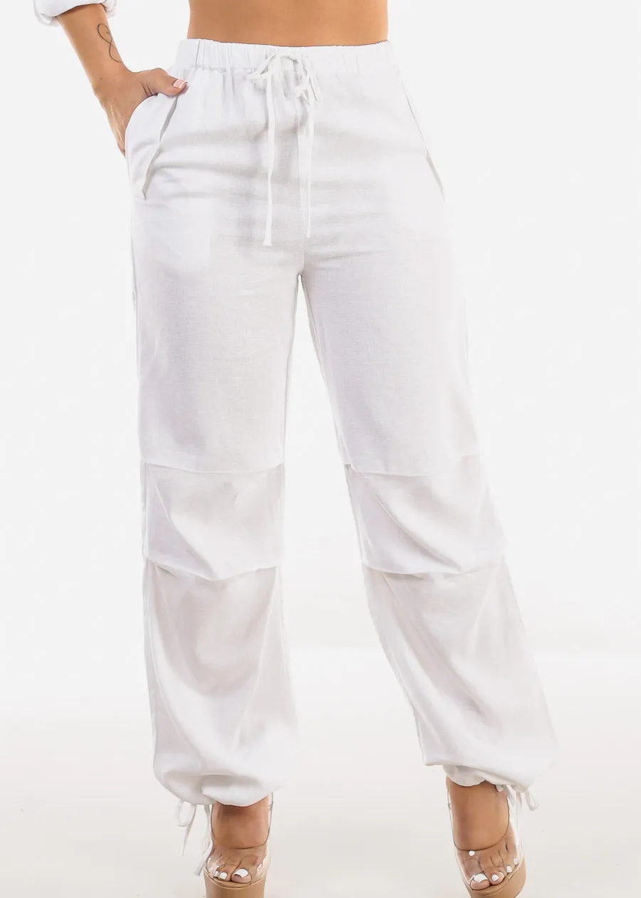 White Linen High Waisted Knee Pleats Jogger Pants sold by Moda