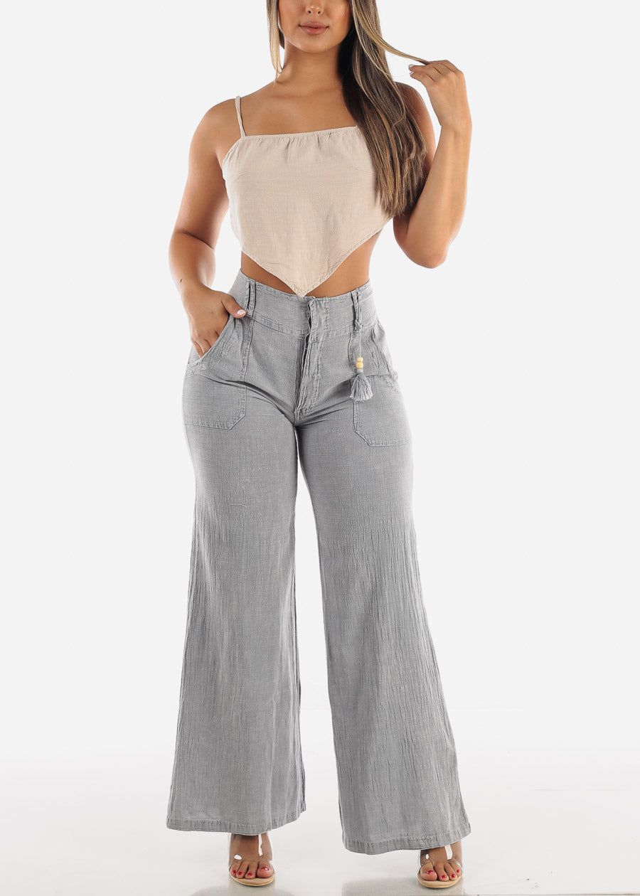 Linen Pima Cotton Beige Bandana Crop Top sold by Moda product image thumbnail 6