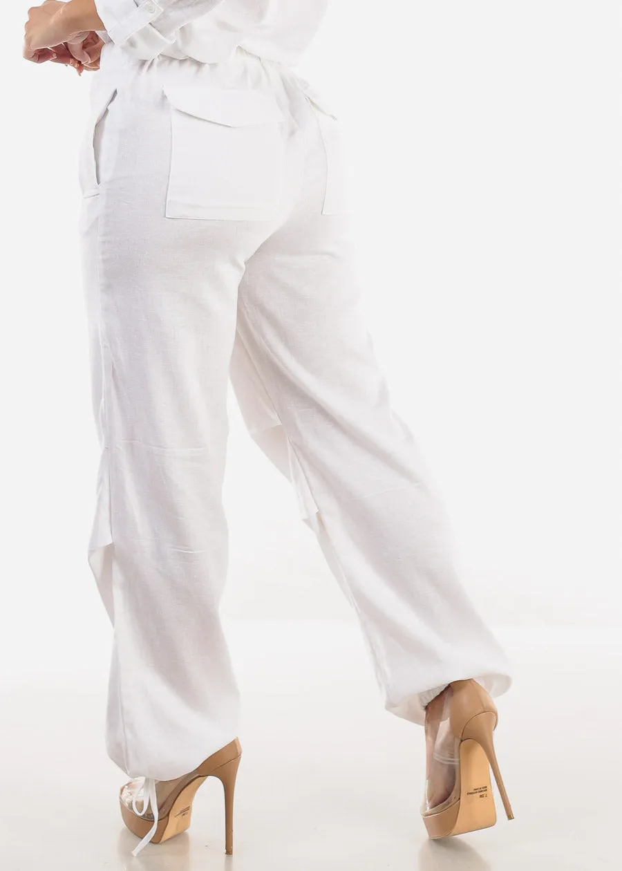 White Linen High Waisted Knee Pleats Jogger Pants sold by Moda product image thumbnail 5