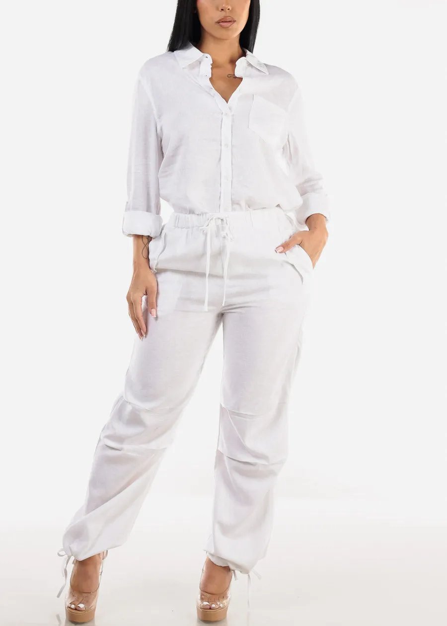 White Linen High Waisted Knee Pleats Jogger Pants sold by Moda product image thumbnail 2