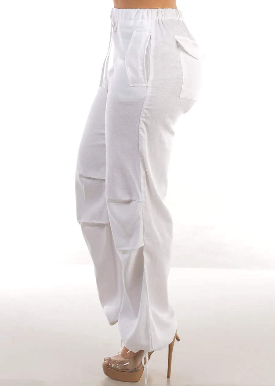 White Linen High Waisted Knee Pleats Jogger Pants sold by Moda product image thumbnail 3