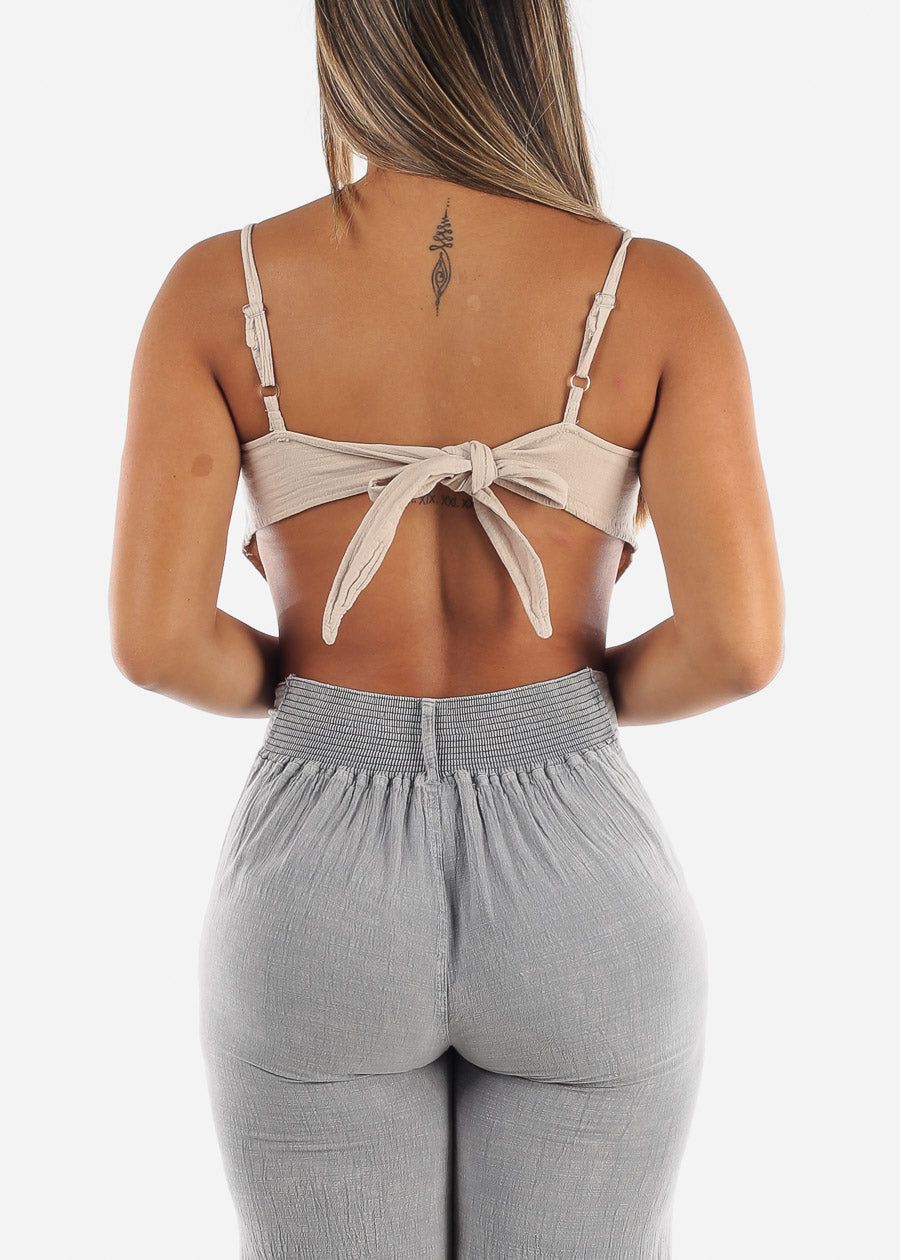 Linen Pima Cotton Beige Bandana Crop Top sold by Moda product image thumbnail 5