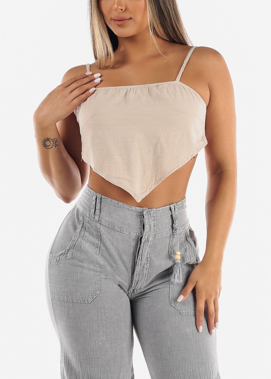Linen Pima Cotton Beige Bandana Crop Top sold by Moda product image thumbnail 3