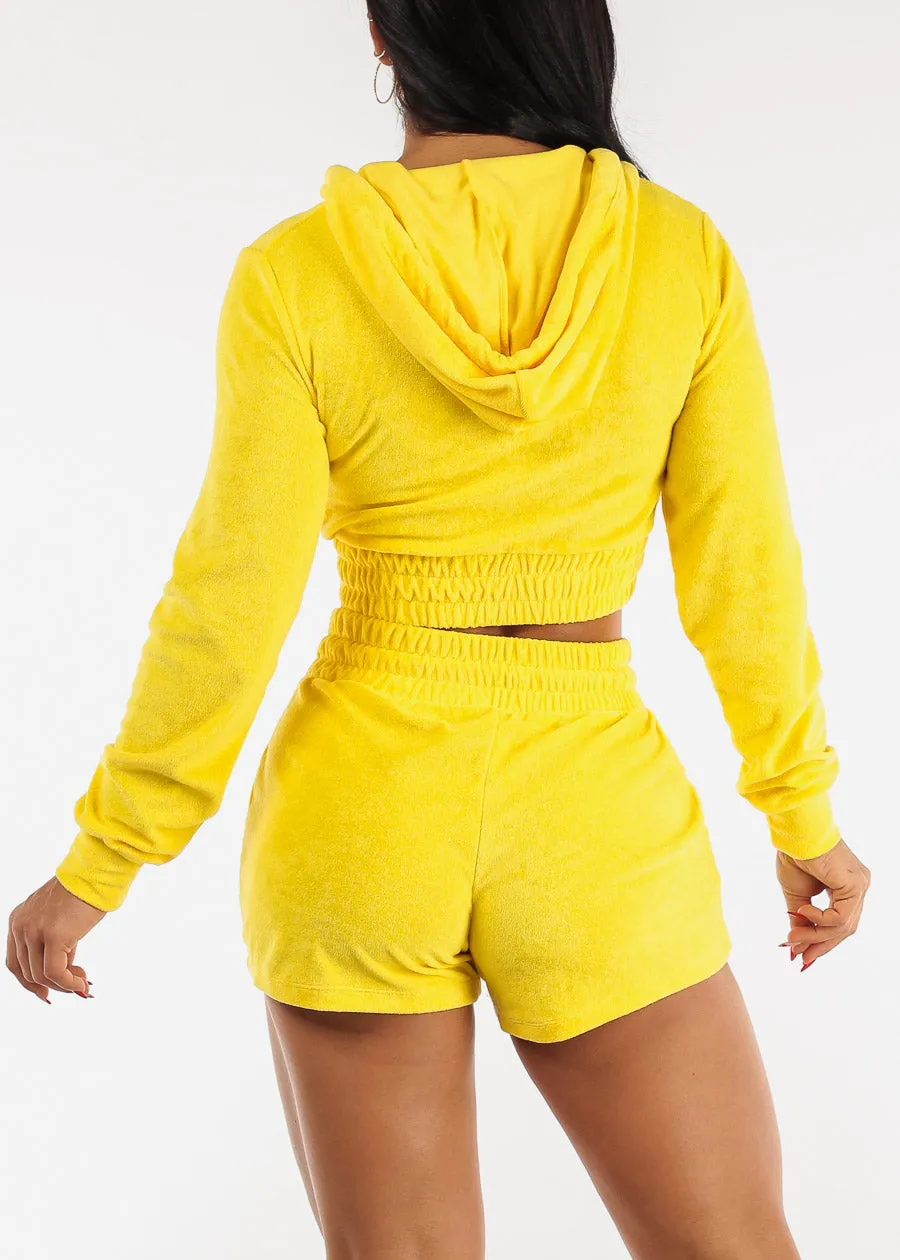Terry Zip Up Cropped Hoodie & Shorts Neon Yellow (2 PCE SET) sold by Moda product image thumbnail 4