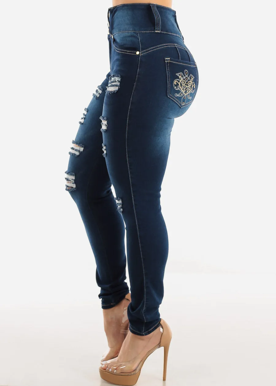 Distressed Butt Lift Levantacola Skinny Jeans w Pocket Design sold by Moda product image thumbnail 4
