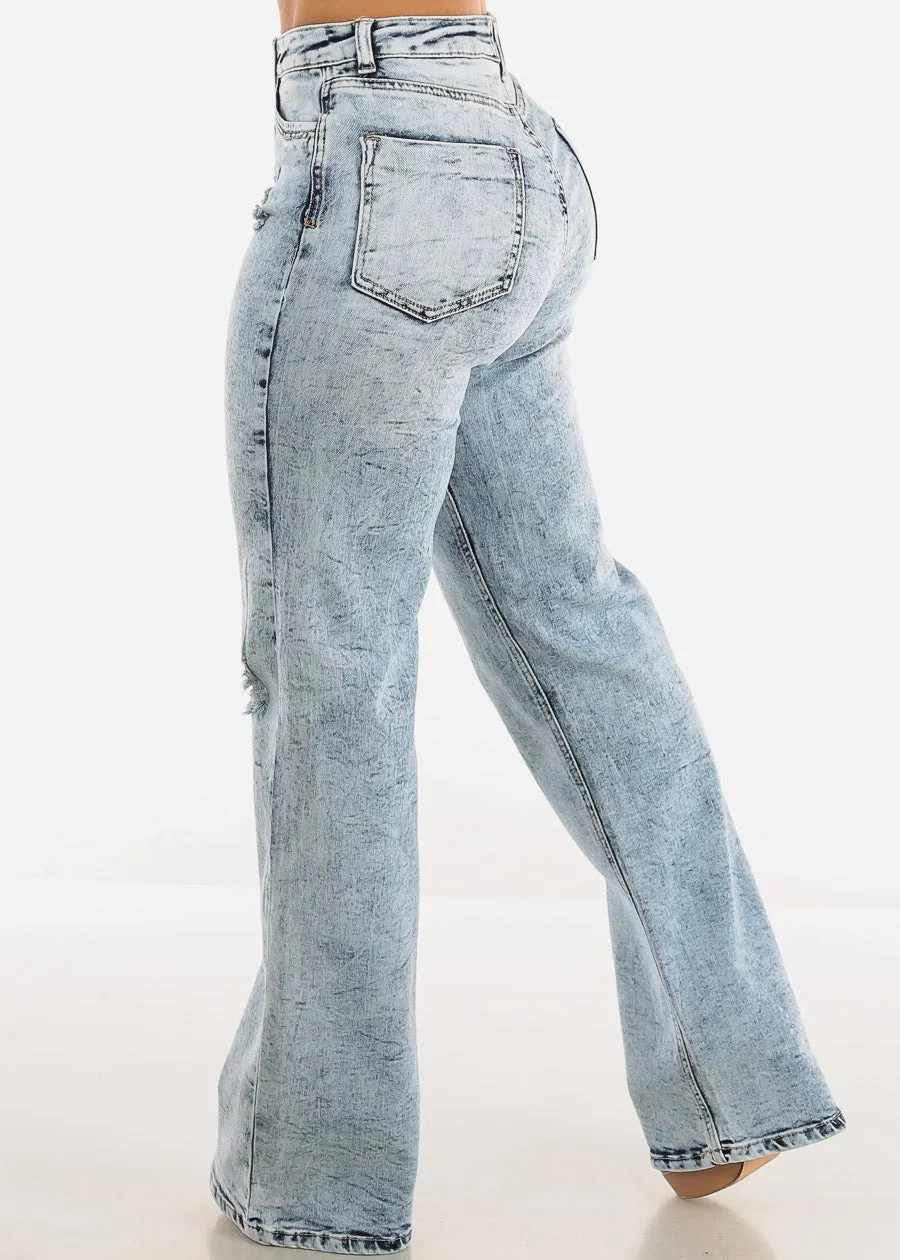 Ripped Acid Wash Wide Leg Straight Stretch Jeans sold by Moda product image thumbnail 4