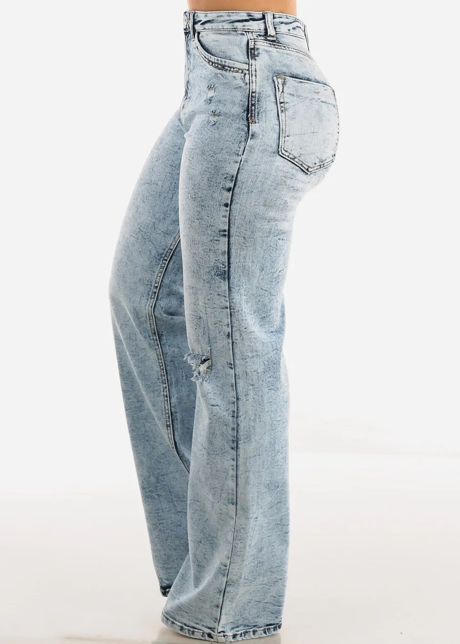 Ripped Acid Wash Wide Leg Straight Stretch Jeans sold by Moda product image thumbnail 3