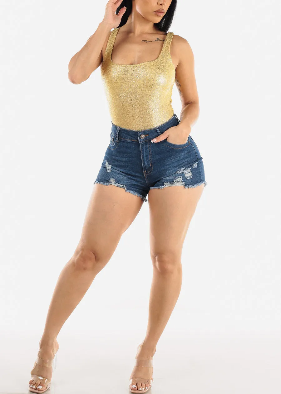 Sleeveless Square Neck Metallic Bodysuit Gold sold by Moda product image thumbnail 3