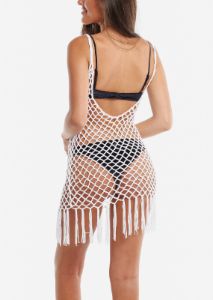 Fishnet Crochet Cover Up Dress White sold by Moda