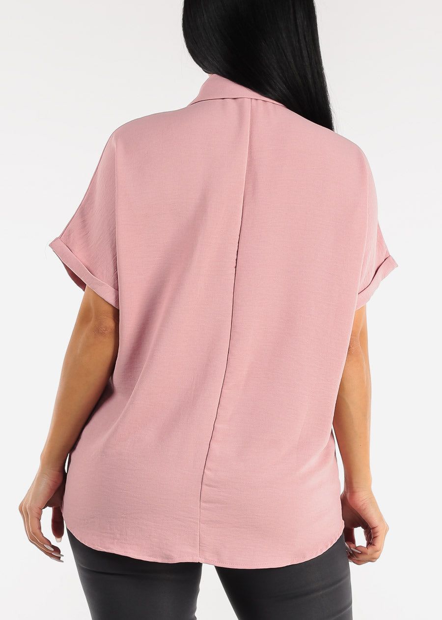 Short Sleeve Relaxed Fit Button Up Shirt Blush sold by Moda product image thumbnail 4