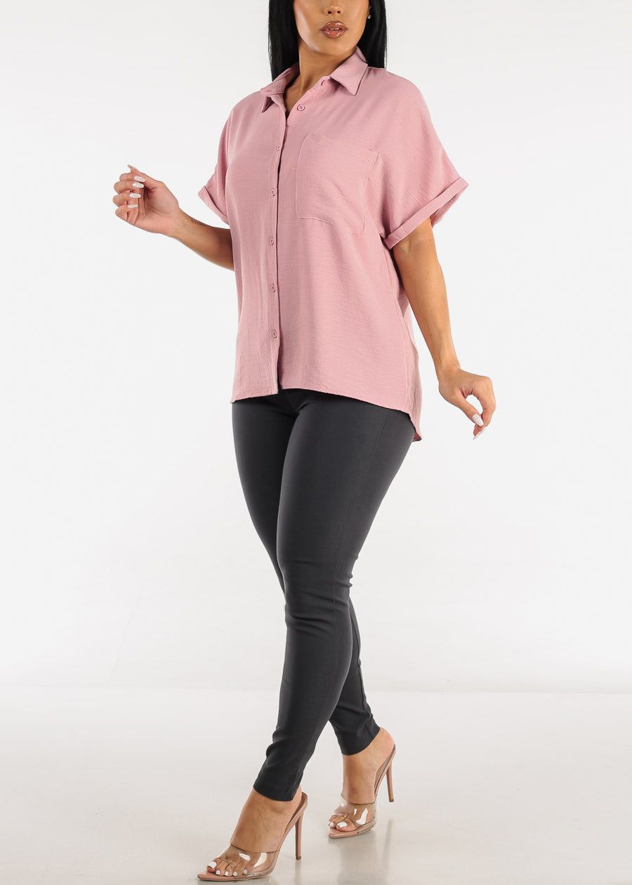Short Sleeve Relaxed Fit Button Up Shirt Blush sold by Moda product image thumbnail 2