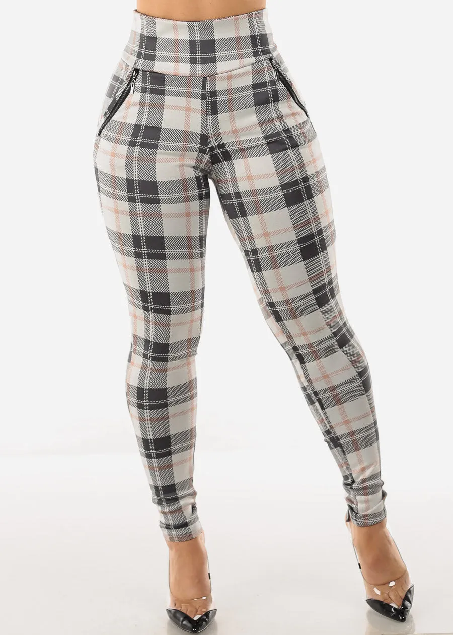 High Waisted Butt Lifting White Plaid Skinny Pants sold by Moda product image thumbnail 4