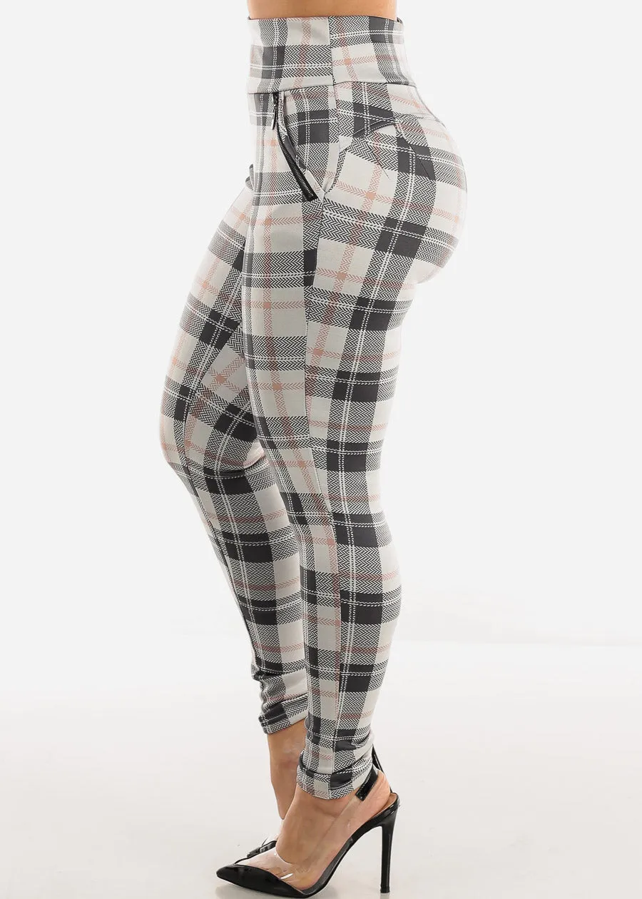 High Waisted Butt Lifting White Plaid Skinny Pants sold by Moda product image thumbnail 5