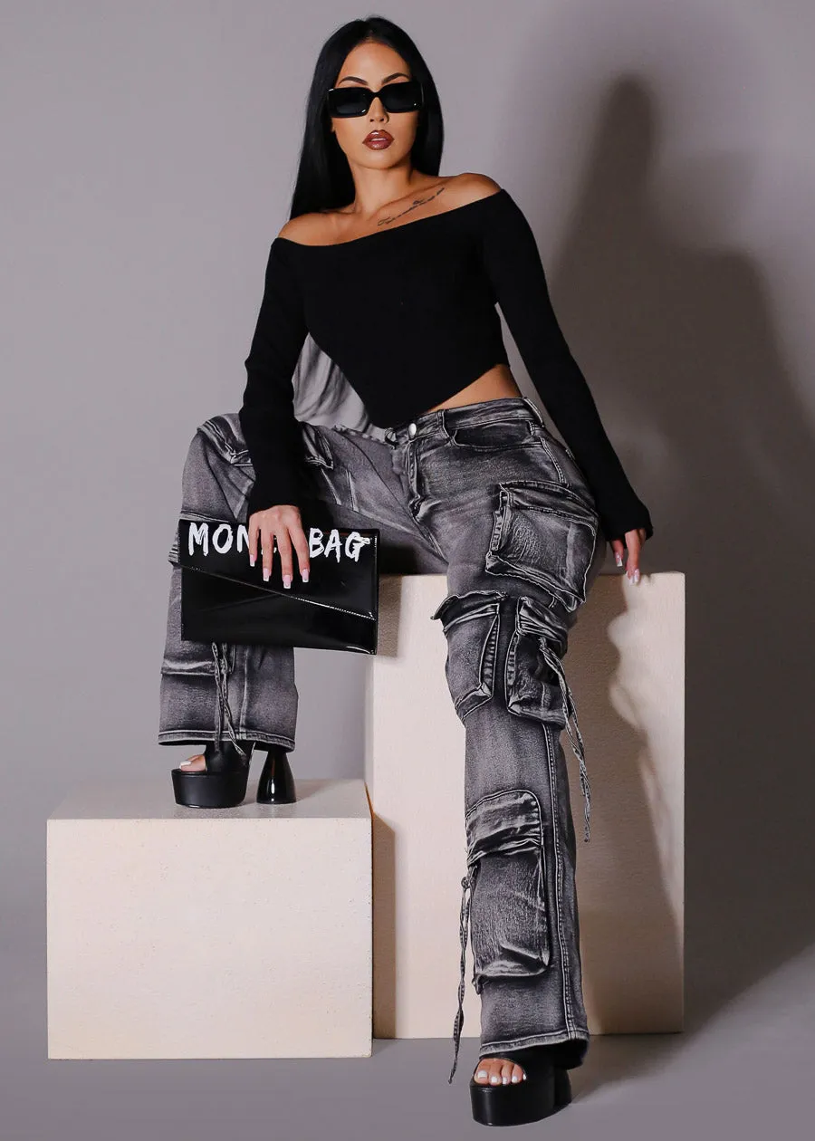 Off Shoulder Long Sleeve Black Cropped Sweater sold by Moda product image thumbnail 2
