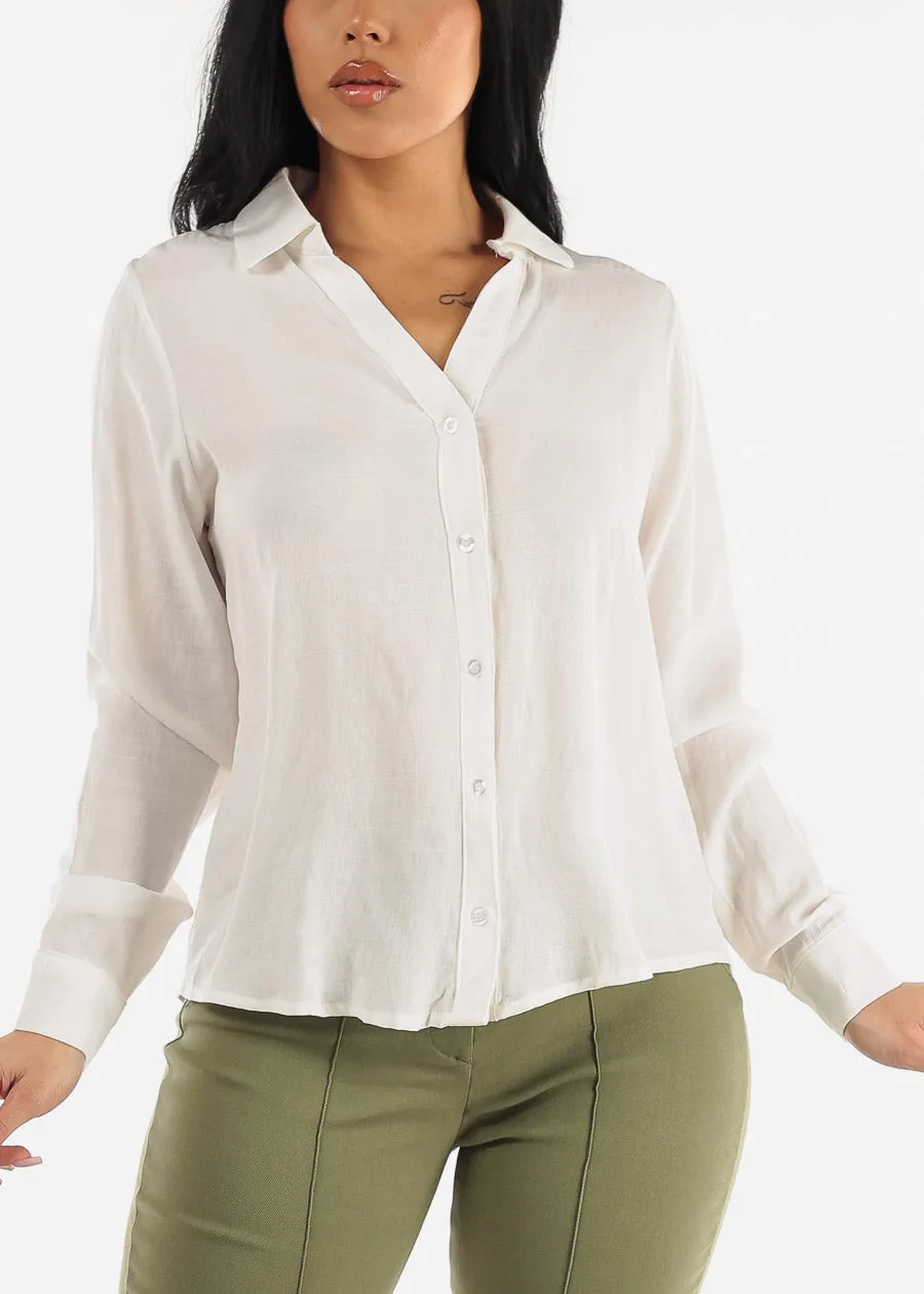 White Long Sleeve Button Down Collared Blouse sold by Moda product image thumbnail 5