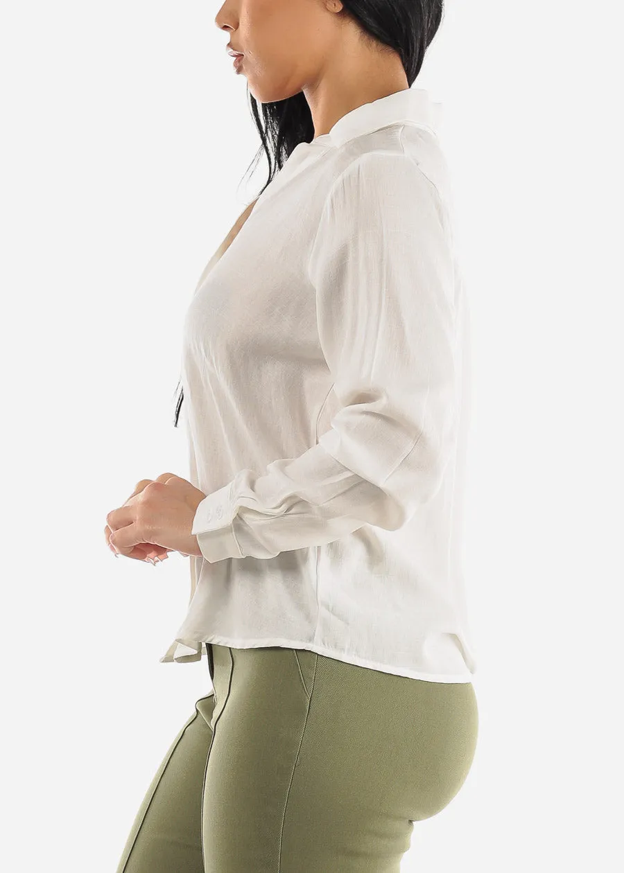 White Long Sleeve Button Down Collared Blouse sold by Moda product image thumbnail 3