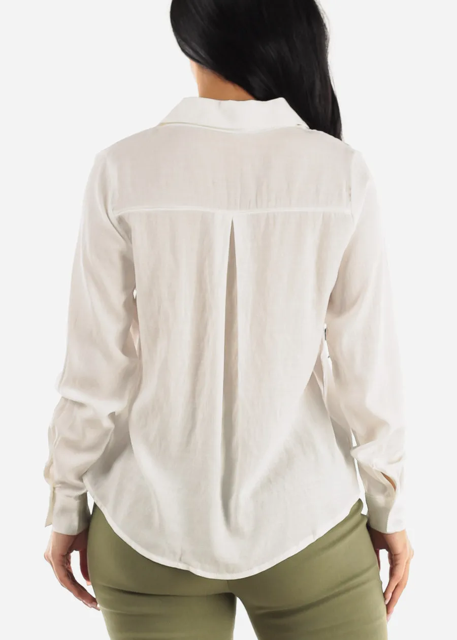 White Long Sleeve Button Down Collared Blouse sold by Moda product image thumbnail 4