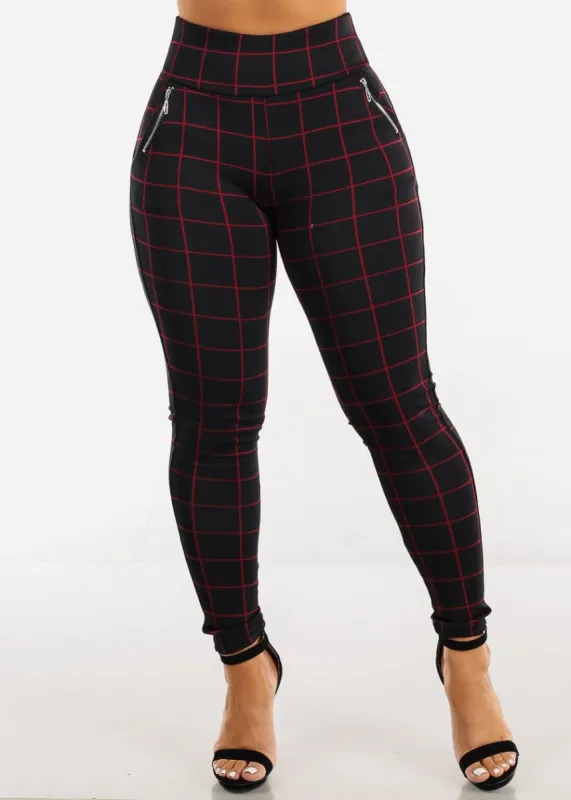 High Waisted Black Windowpane Skinny Pants sold by Moda