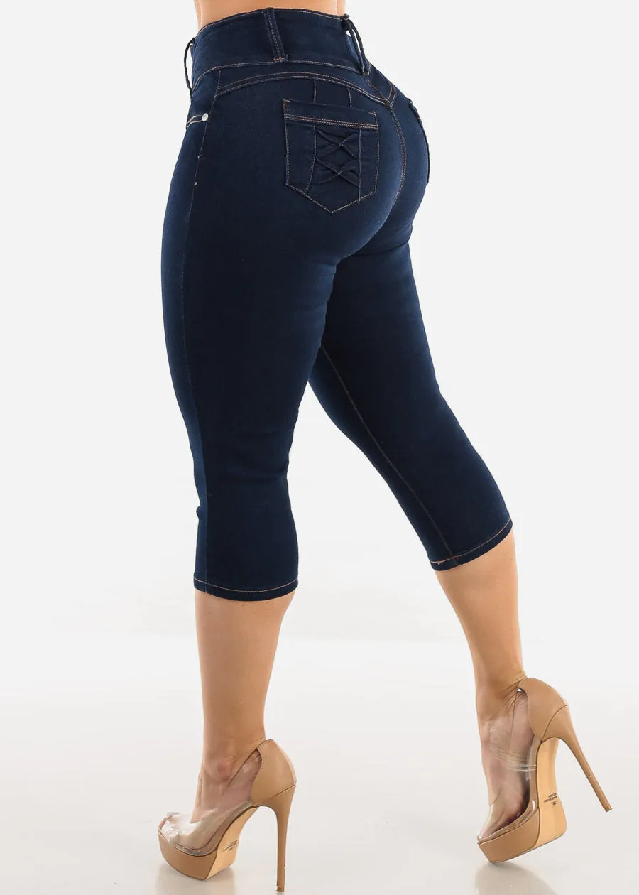High Waisted Butt Lifting Dark Denim Capris sold by Moda