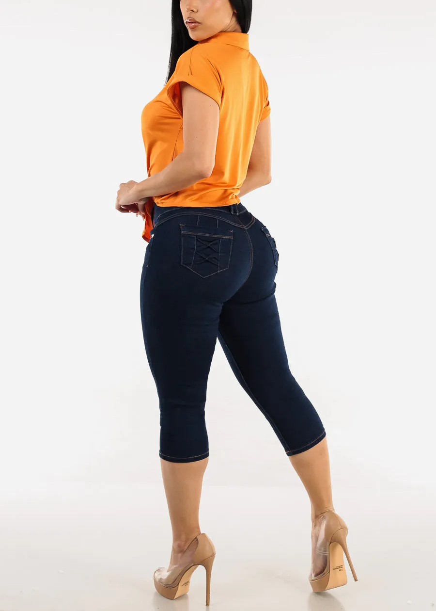 High Waisted Butt Lifting Dark Denim Capris sold by Moda product image thumbnail 5