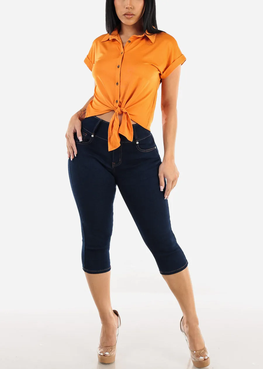 High Waisted Butt Lifting Dark Denim Capris sold by Moda product image thumbnail 2