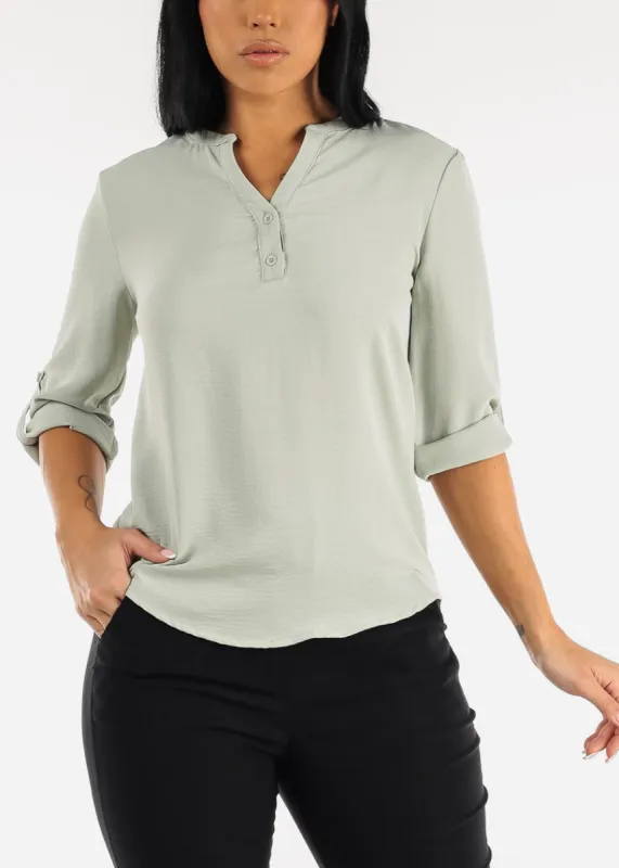 Quarter Sleeve Sage Woven Blouse sold by Moda
