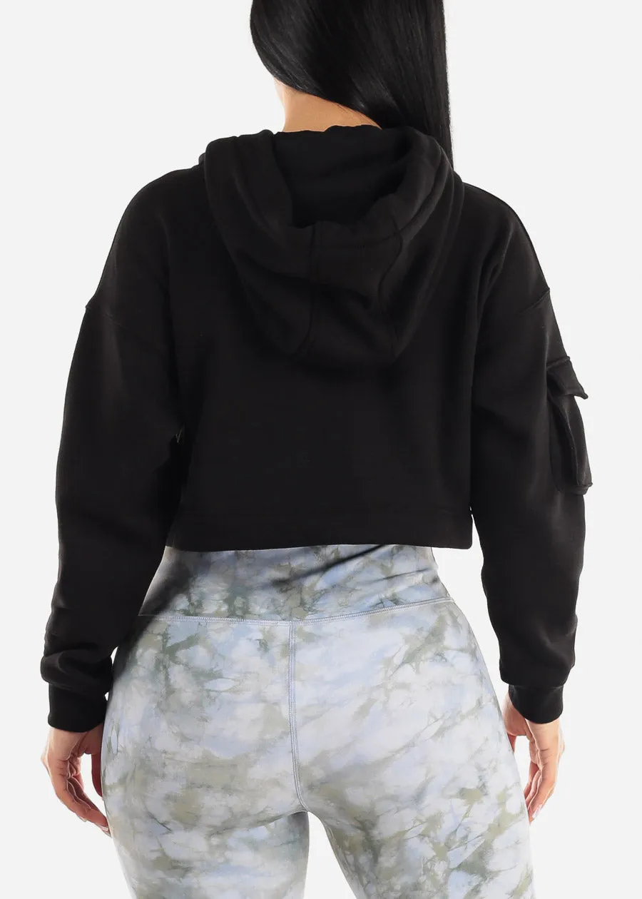 Black Long Sleeve Fleece Cropped Pullover Hoodie sold by Moda product image thumbnail 4