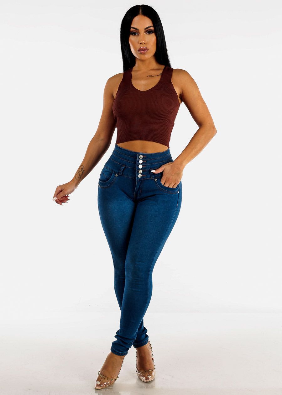 Open Lace Up Back Ribbed Knit Top Brown sold by Moda product image thumbnail 2