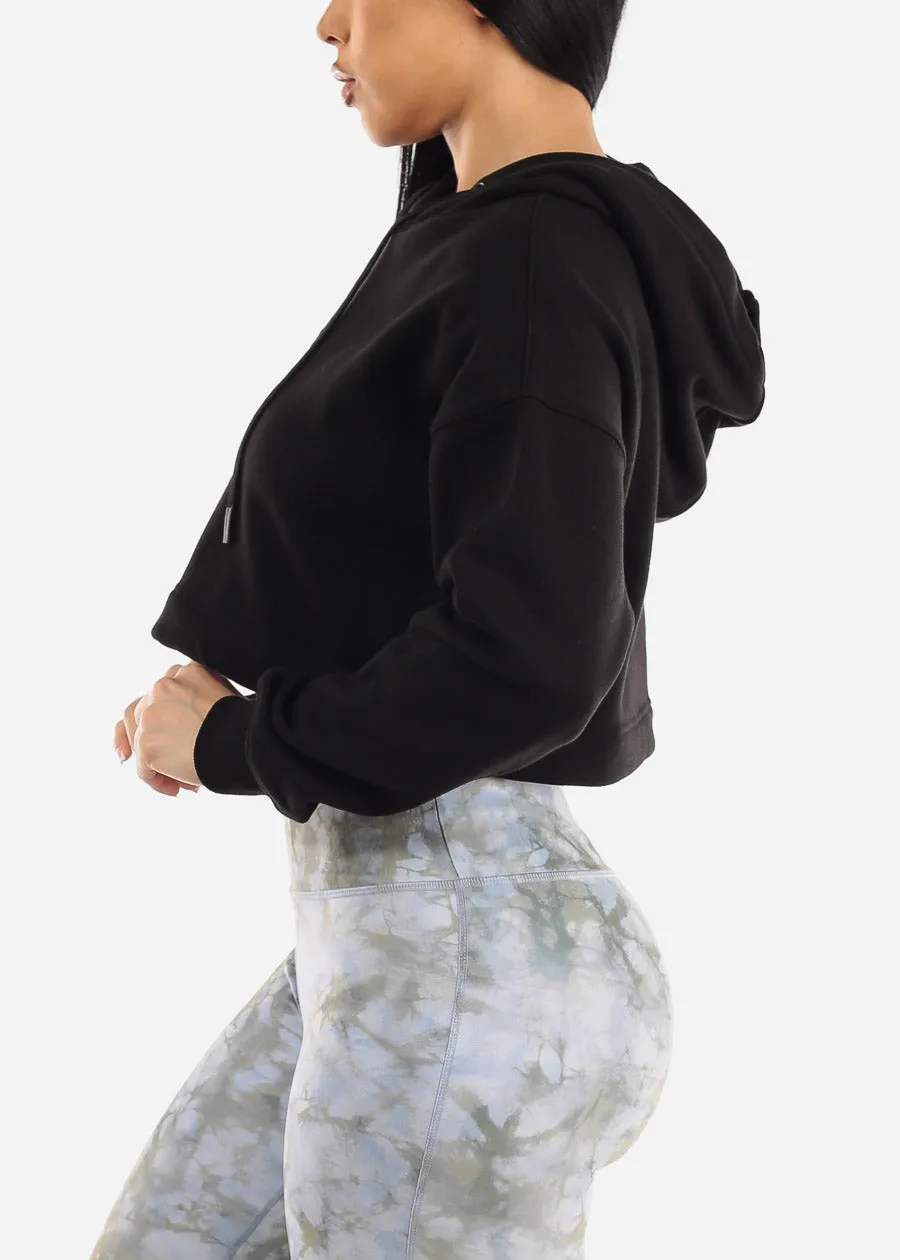 Black Long Sleeve Fleece Cropped Pullover Hoodie sold by Moda product image thumbnail 3