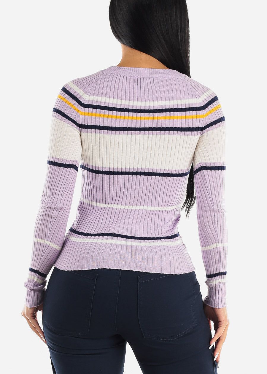 Long Sleeve Multi Stripe Sweater Lilac sold by Moda product image thumbnail 5