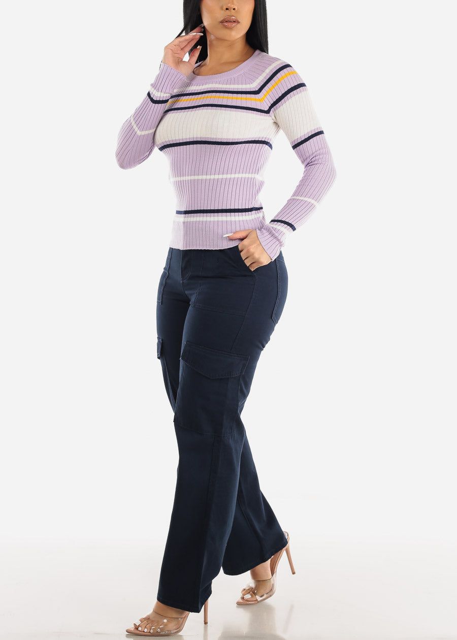 Long Sleeve Multi Stripe Sweater Lilac sold by Moda product image thumbnail 2