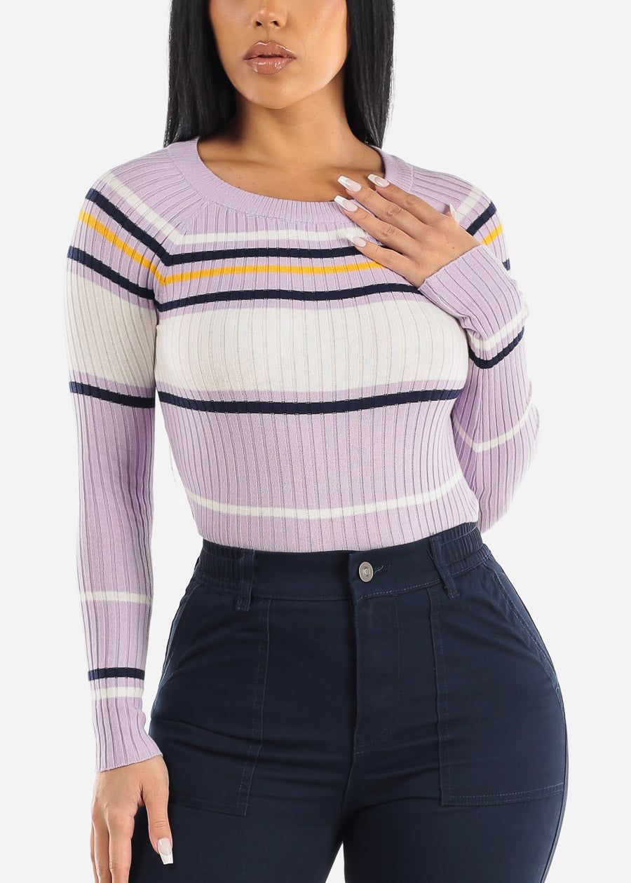 Long Sleeve Multi Stripe Sweater Lilac sold by Moda product image thumbnail 3