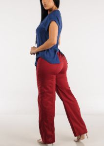 High Waisted Straight Wide Leg Cargo Pants Brick sold by Moda