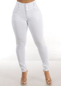 White Butt Lift High Waisted Skinny Jeans sold by Moda
