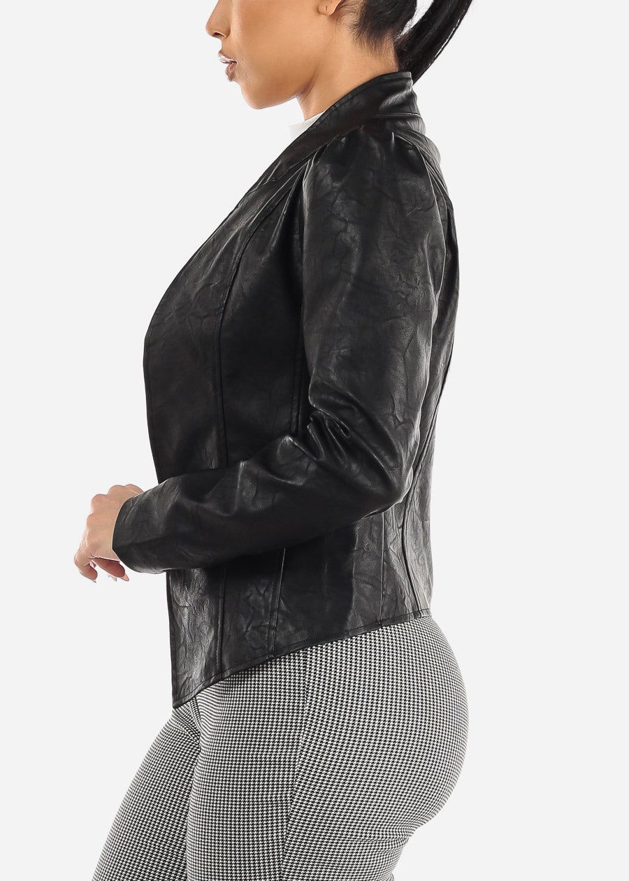 Black Open Front Long Sleeve Vegan Leather Jacket sold by Moda product image thumbnail 3