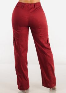 High Waisted Straight Wide Leg Cargo Pants Brick sold by Moda