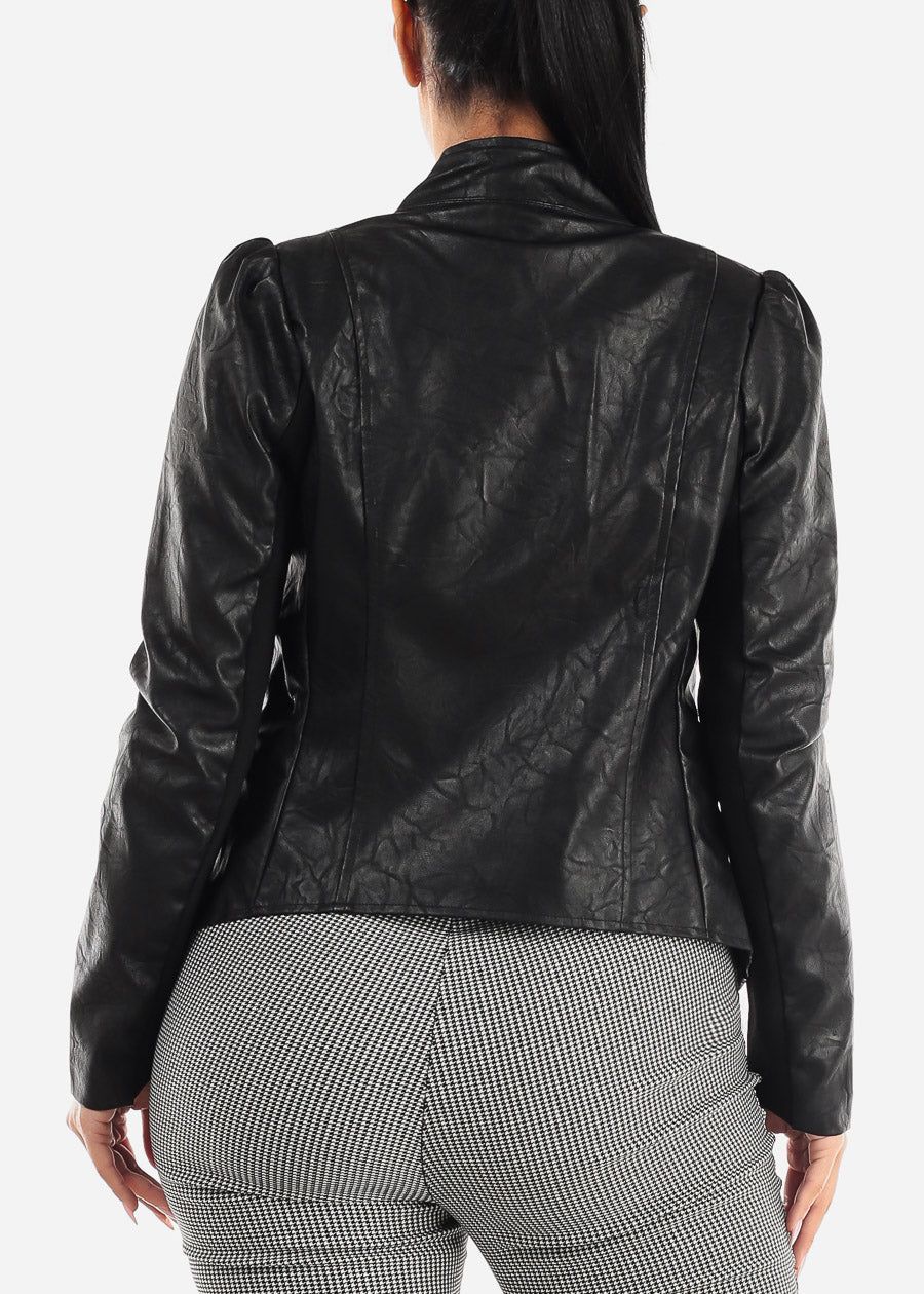Black Open Front Long Sleeve Vegan Leather Jacket sold by Moda product image thumbnail 4