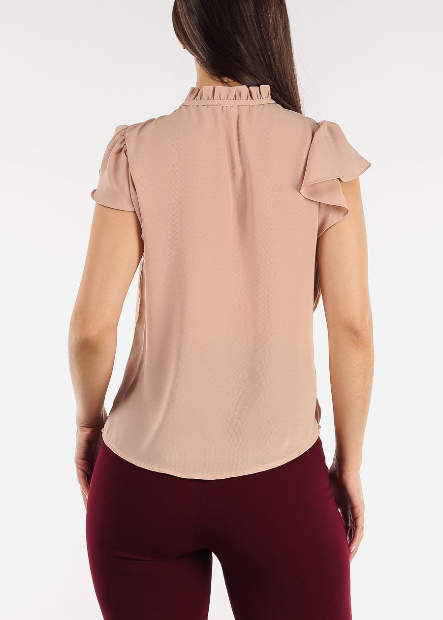 Short Sleeve Lace Trim Neck Tie Top Nude sold by Moda product image thumbnail 4