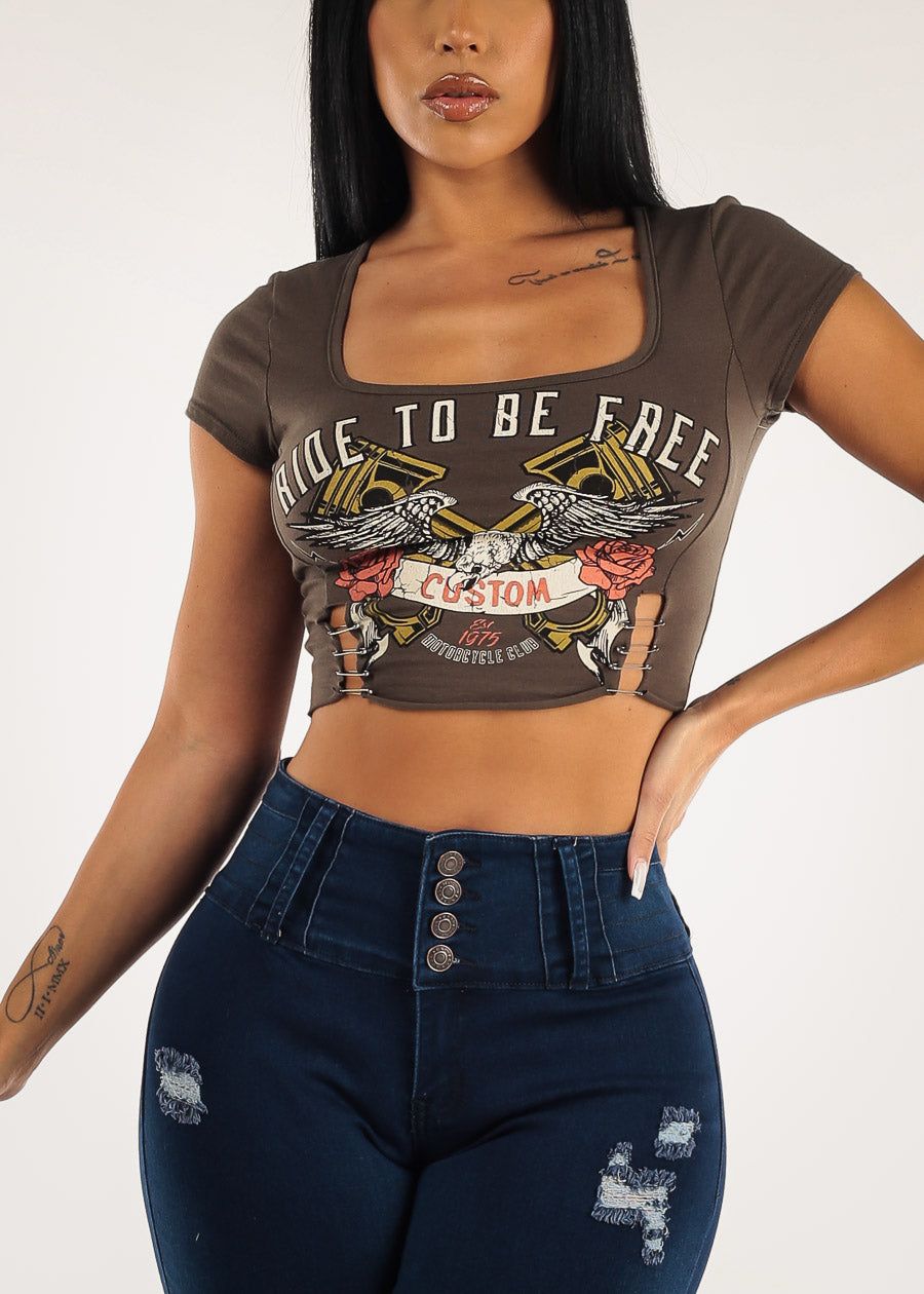 Vintage Graphic Short Sleeve Crop Top Ride To Be Free sold by Moda